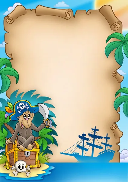 Pergaminho de pirata com macaco — Fotografia de Stock