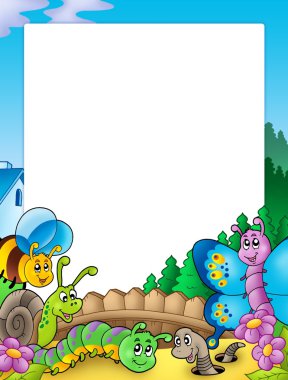 Frame with various garden animals clipart