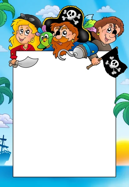 框架和三个卡通海盗 — 图库照片