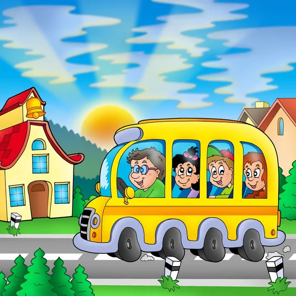 Okul otobüsü yolda — Stok fotoğraf