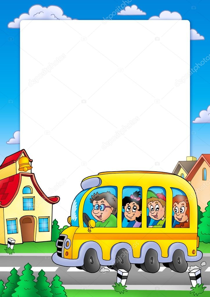 School frame with bus and kids — Stock Photo © clairev 3400644