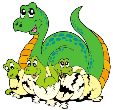 Dinosaur mom with cute babies clipart