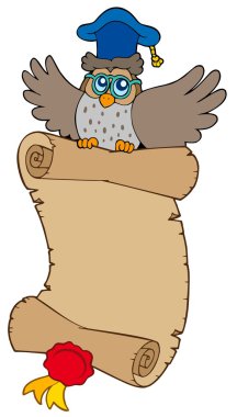 Flying owl lector with parchment clipart