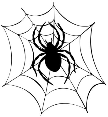 Silhouette of spider in web clipart