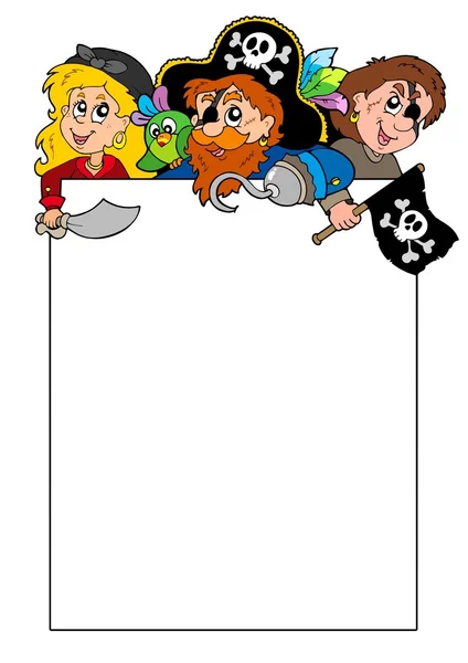 Moldura em branco com piratas de desenhos animados — Vetor de Stock