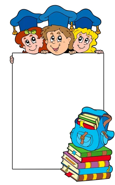 Blank frame with graduating kids — Stock Vector