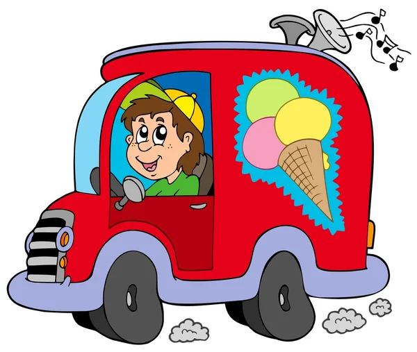 Cartoon ice cream man in car — Stock Vector