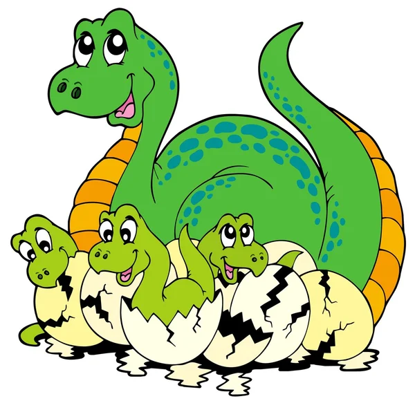 Mama dinozaurów z cute dzieci — Wektor stockowy