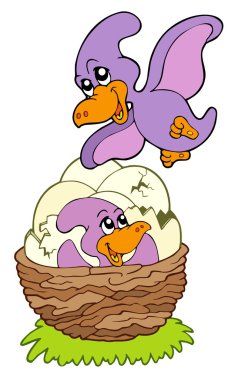 Cartoon pterodactyl mom and baby clipart