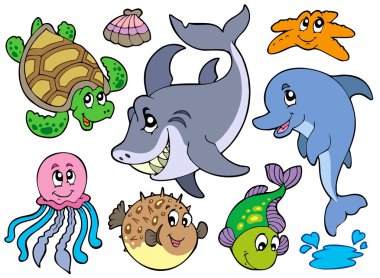 Happy sea animals collection clipart