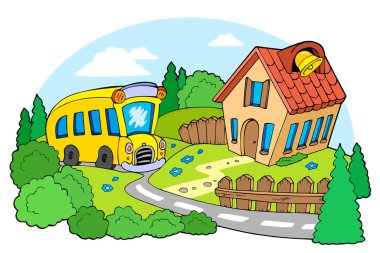 Landscape with school clipart