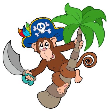 Pirate monkey with palm tree clipart