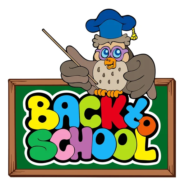 Voltar ao sinal da escola com leitor de coruja — Vetor de Stock