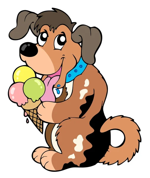 Cão dos desenhos animados comer sorvete — Vetor de Stock