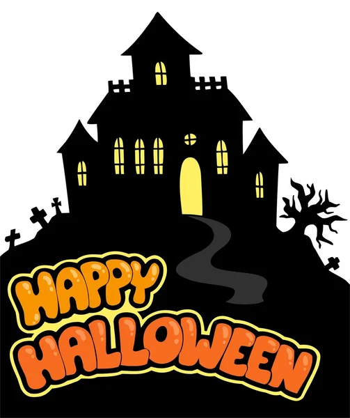 Sinal de Halloween feliz com casa — Vetor de Stock