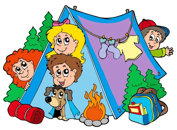 キャンプの子供たちのグループ — ストックベクタ
