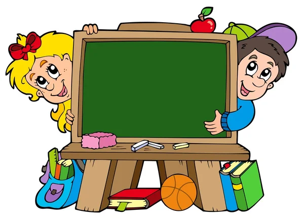 A két gyerek iskolai chalkboard — Stock Vector