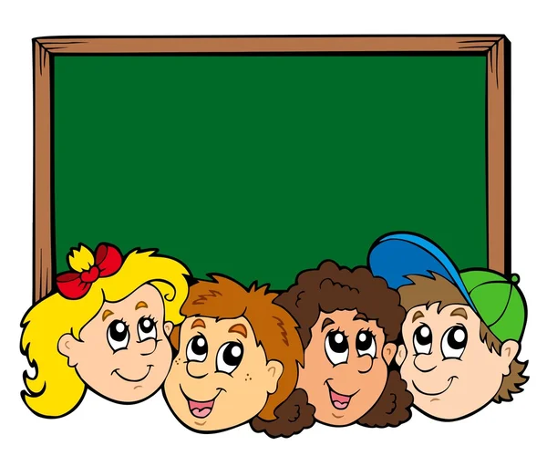 Verschillende kinderen gezichten met blackboard — Stockvector
