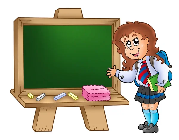 Kara tahta ile karikatür kız — Stok fotoğraf