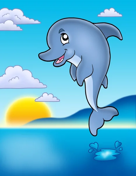 Skoki Delfin z zachodu słońca — Zdjęcie stockowe
