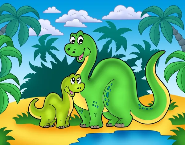 Dinosaur family in landscape — Stock Photo, Image