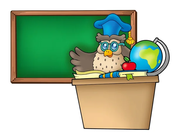 Owl teacher behind desk — Stock Photo, Image