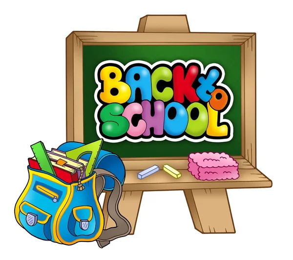 Bolsa escolar e quadro-negro — Fotografia de Stock