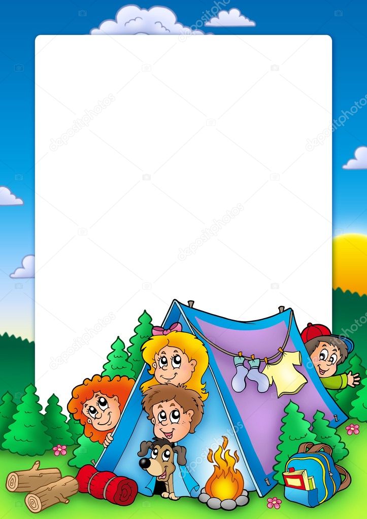 Frame with group of camping kids Stock Photo by ©clairev 3576683