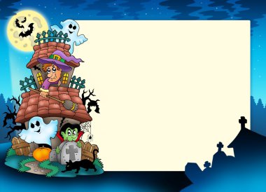 Frame with haunted house clipart