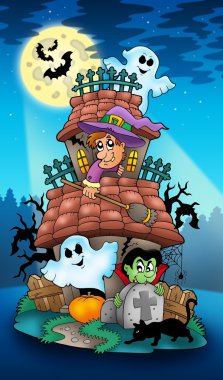 House with Halloween characters clipart