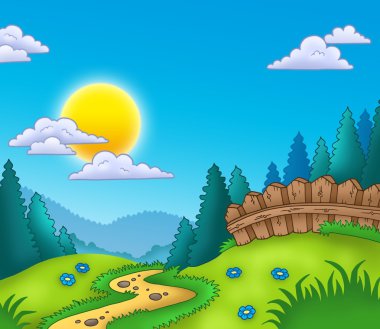 Country landscape with Sun clipart