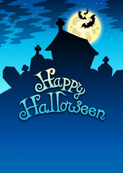 Feliz signo de Halloween con cementerio — Foto de Stock