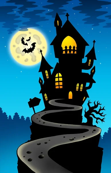 Haunted house on hill with Moon — Stock Photo, Image
