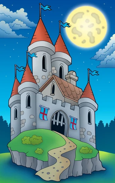 Vue de nuit sur grand château sur colline — Photo