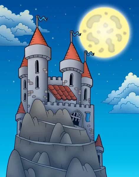 在岩石上的城堡夜景 — 图库照片