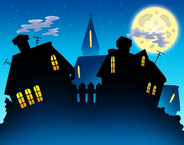 Dorf Skyline Silhouette Nacht — Stockfoto