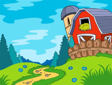 Country landscape with barn clipart