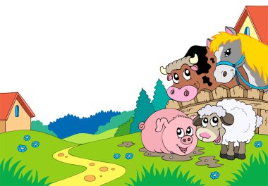 Country landscape with farm animals clipart