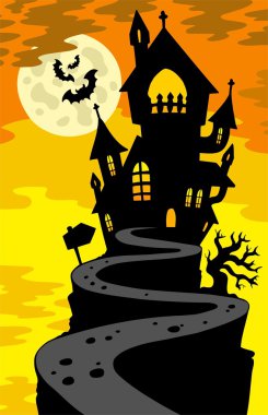 Haunted house silhouette on hill clipart