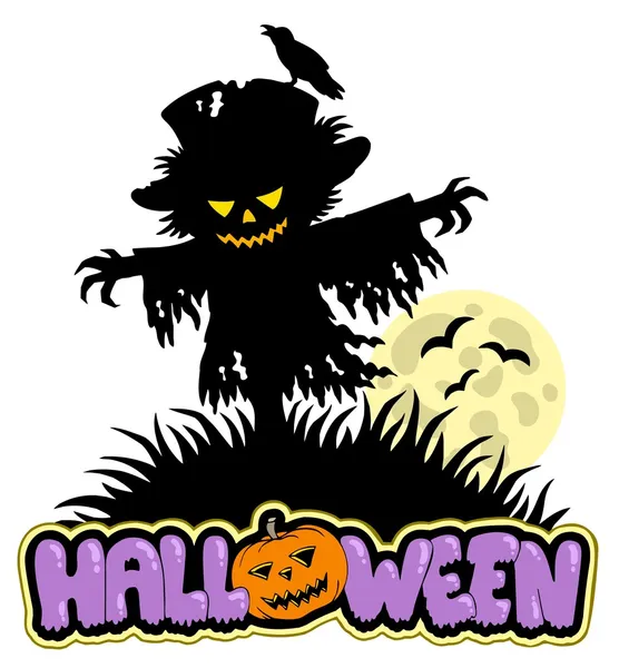 Halloween scarecrow met volle maan — Stockvector