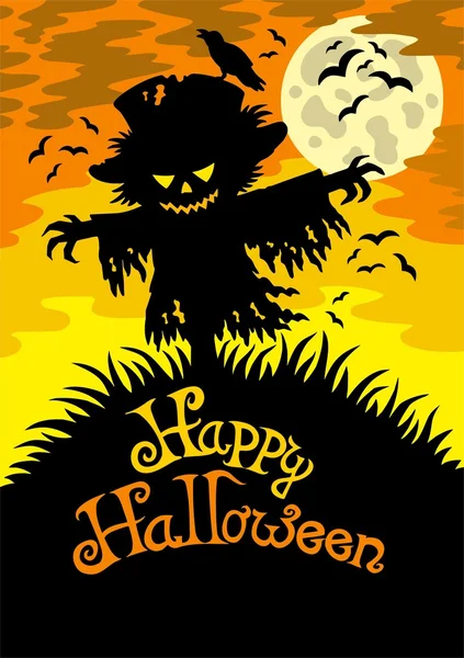 Joyeux Halloween signe avec épouvantail — Image vectorielle