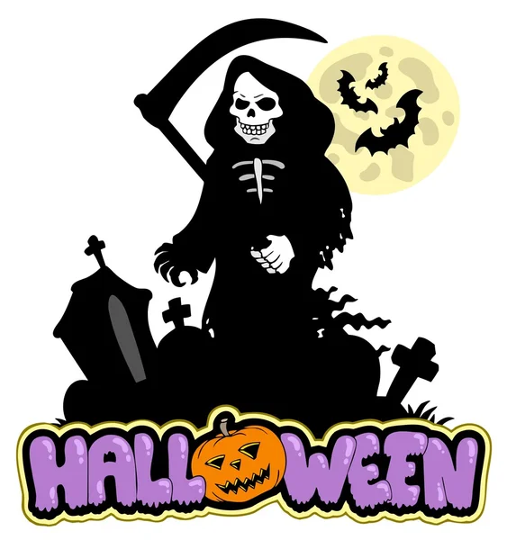 Grim reaper with Halloween sign — Stock Vector
