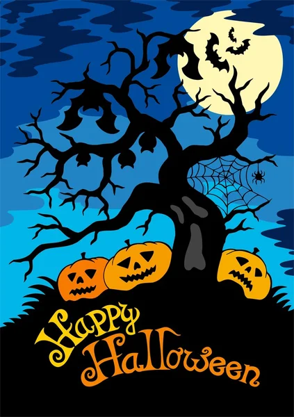 Tema de Halloween feliz com árvore — Vetor de Stock