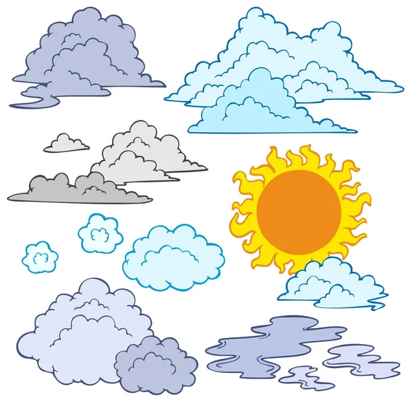 Különböző felhők és a nap — Stock Vector