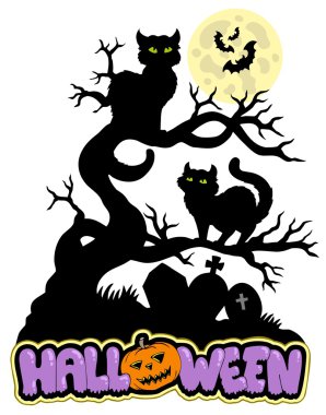 Halloween sign with cats clipart