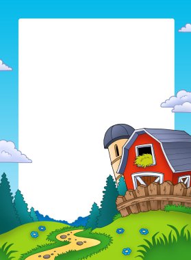 Frame with landscape and barn clipart