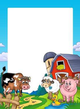 Frame with barn and farm animals clipart
