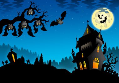 Halloween landscape with mansion clipart