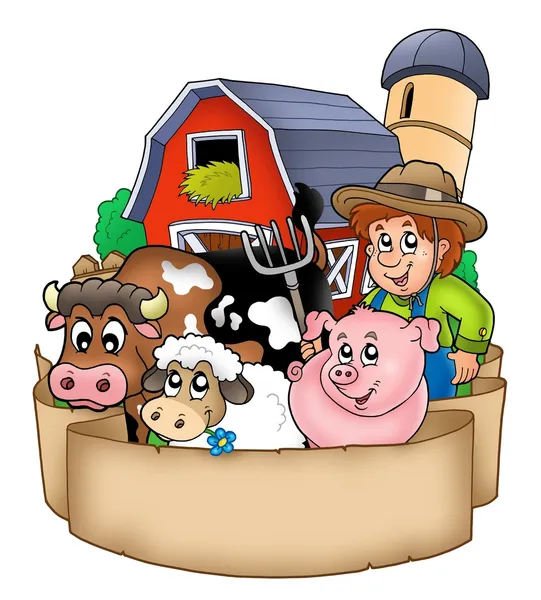 Banner con granero y animales de campo — Foto de Stock