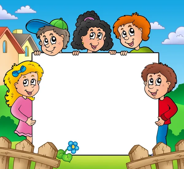 Blank frame with various kids — Zdjęcie stockowe